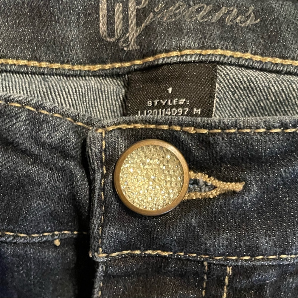 CP Jeans Indigo Rise Dark Wash Crystal Embellished Skinny Jeans - Picture 4 of 13